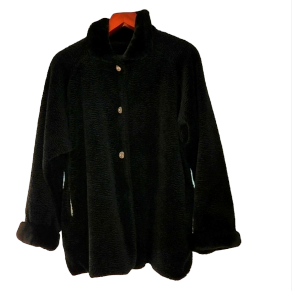Vintage Fur Jacket Size S Black Button Front Lined Made in USA